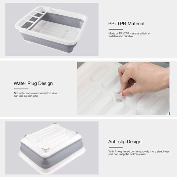 Collapsible Dish Drying Rack with Storage Tray Gray (4600) - Picture 7 of 7